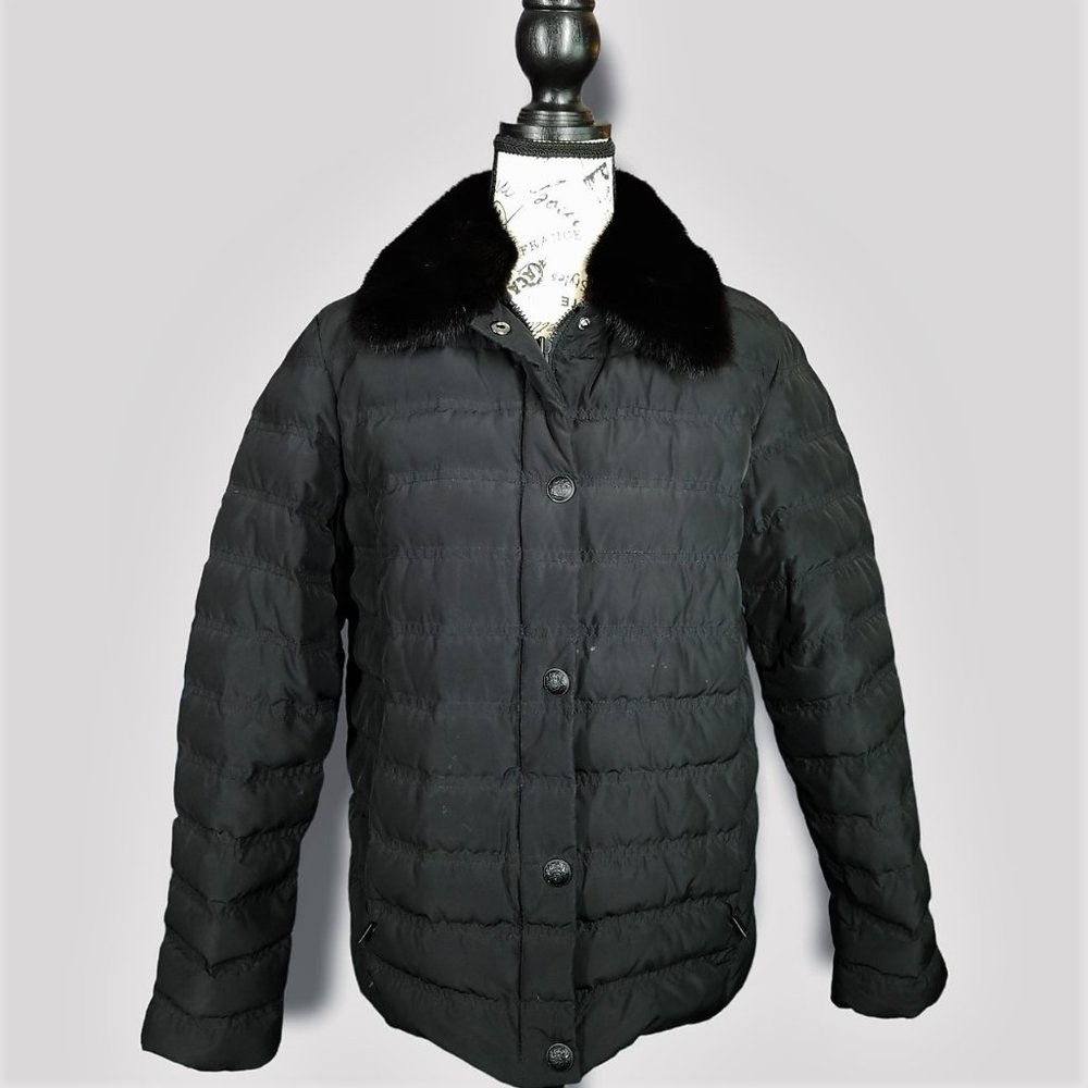 THE KOOPLES Women's Puffer Down Jacket Black Mink Fur Collar (Detachable) Size M